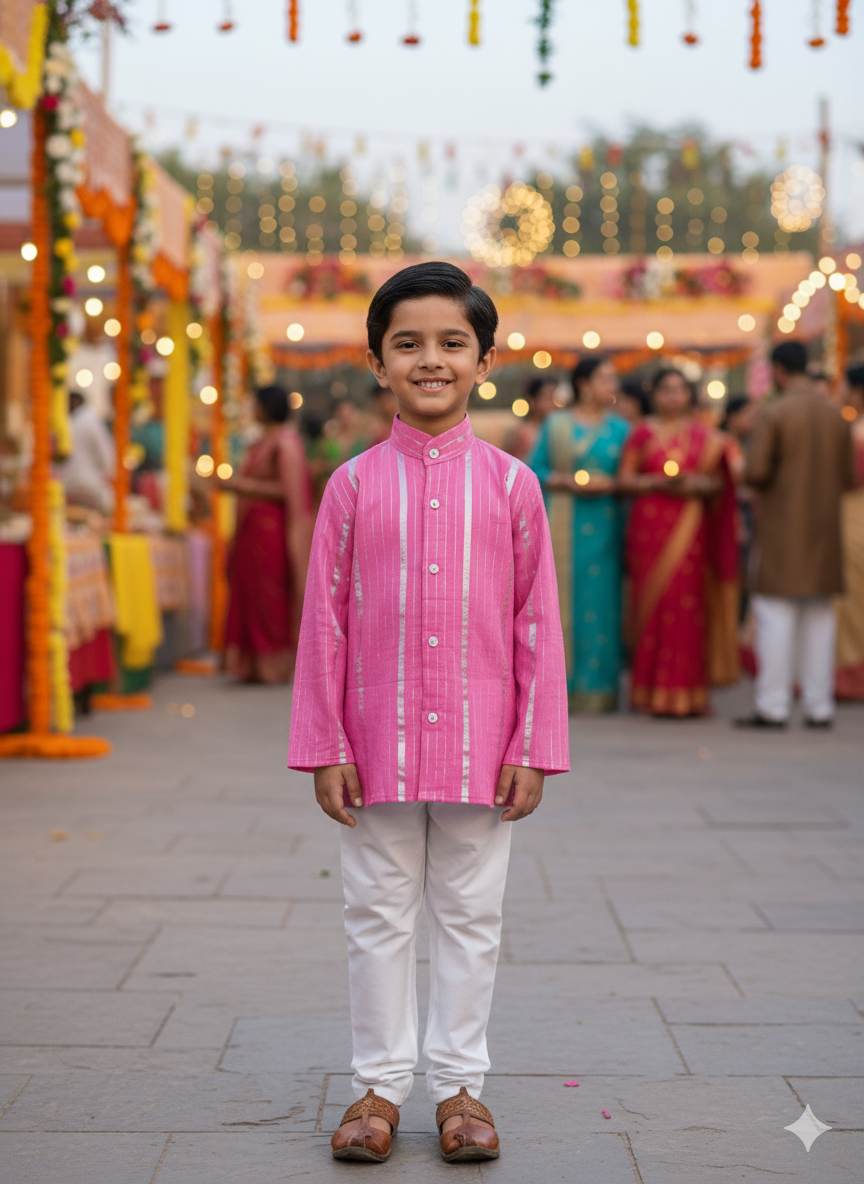 Pink Lurex Kurta -Pyjama set