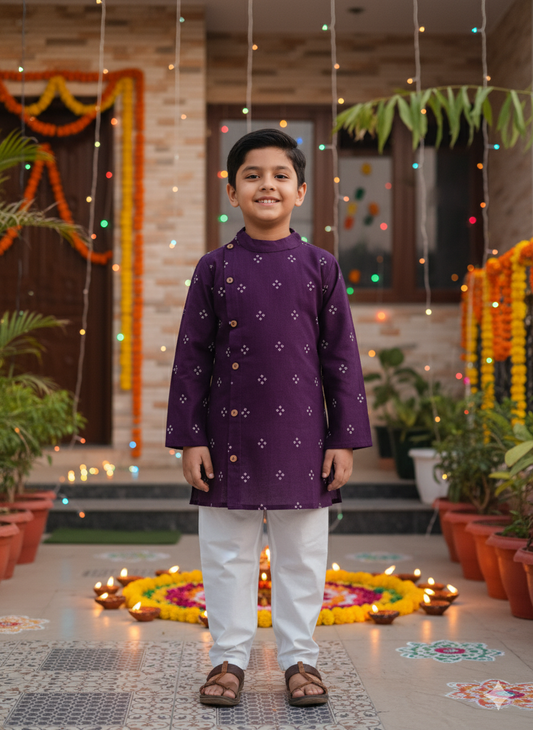 Purple Bandhej Kurta -Pyjama set