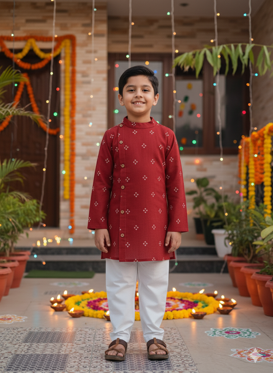 Red Bandhej Kurta -Pyjama set
