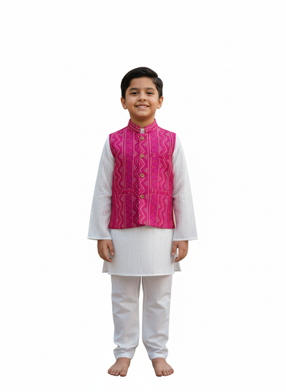 Ethnic Bandhej Jacket With Lurex Kurta Pyjama