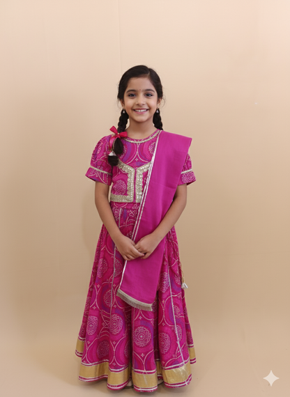 Pink Bandhaj Lehenga Choli set