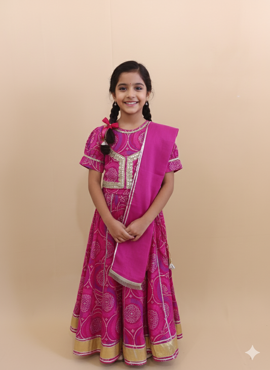 Pink Bandhaj Lehenga Choli set