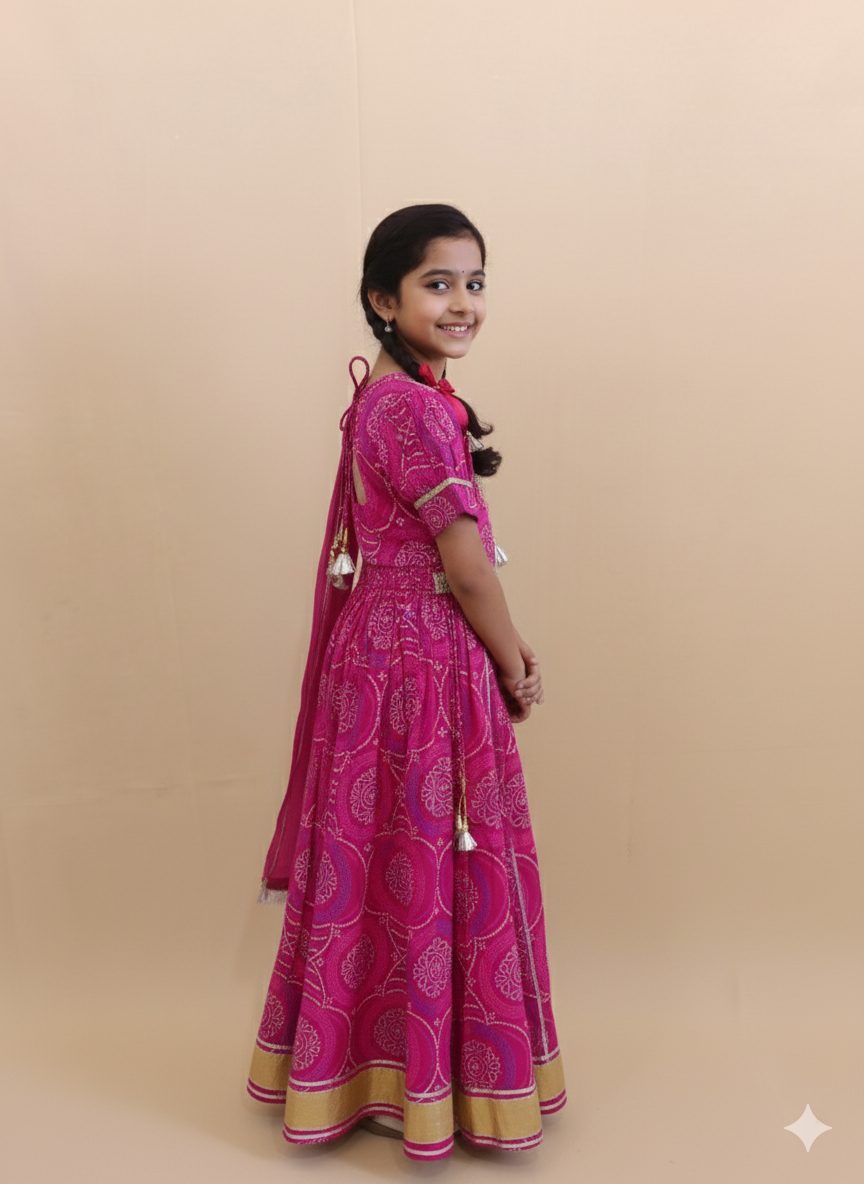 Pink Bandhaj Lehenga Choli set