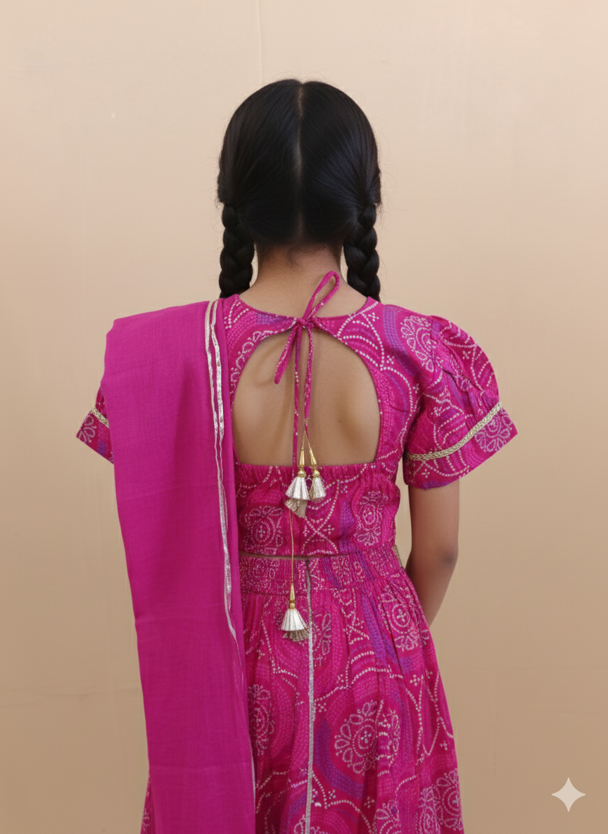 Pink Bandhaj Lehenga Choli set