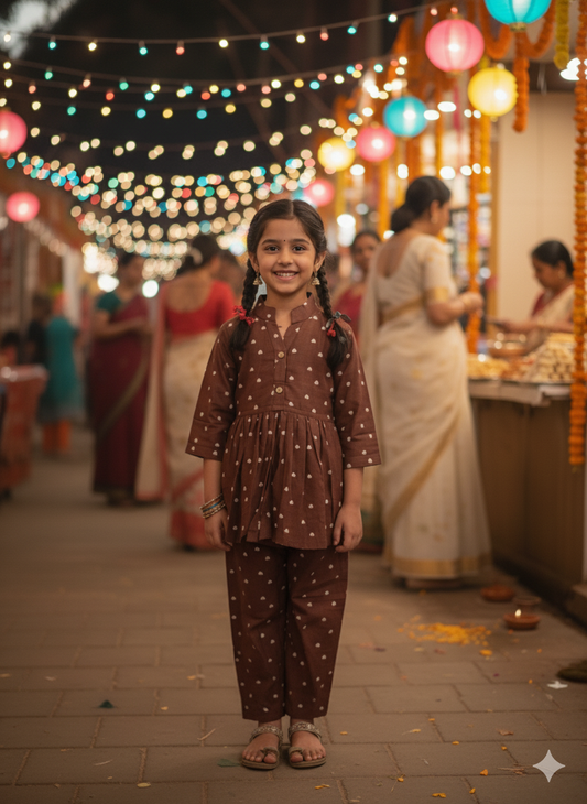 Gathered polka dot printed top with front button opening