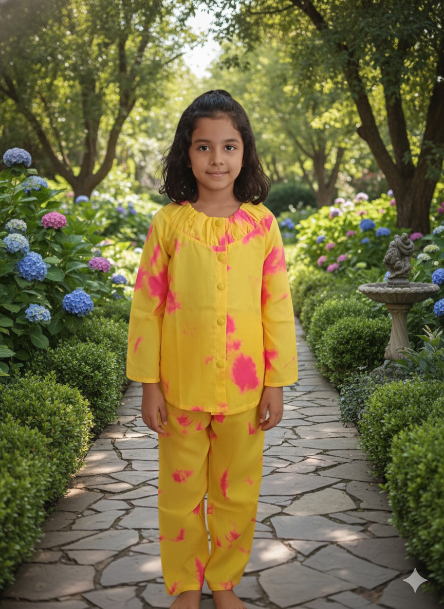 Marble Tie & Dye Print Peach Pink Colour Girls Co-Ords