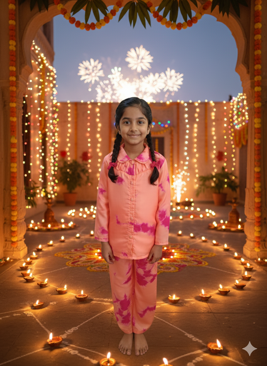 Marble Tie & Dye Print Peach Pink Colour Girls Co-Ords