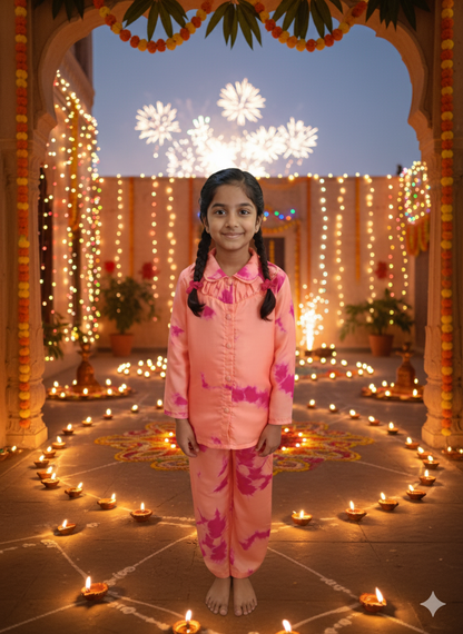 Marble Tie & Dye Print Peach Pink Colour Girls Co-Ords