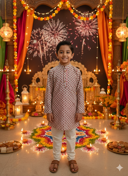Pink Block Printed Boy's Kurta