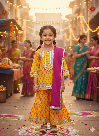 Ethnic wear Screen Printed Pink Kurta With Sharara Set
