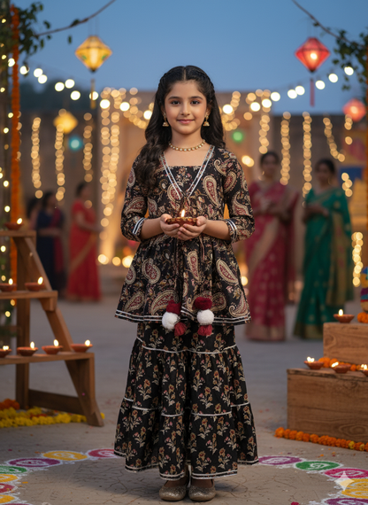 Block Print Black Colour Lehenga Choli