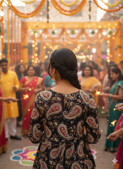 Block Print Black Colour Lehenga Choli
