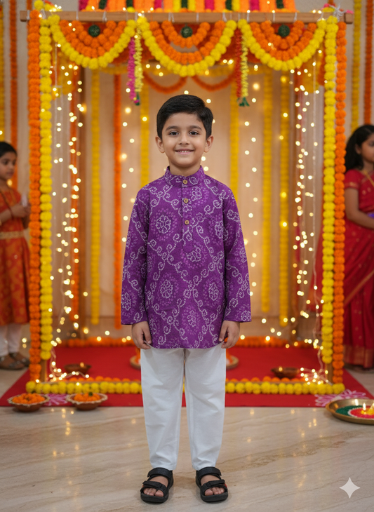 Purple Bandhej Tie and dye Kurta -Pyjama