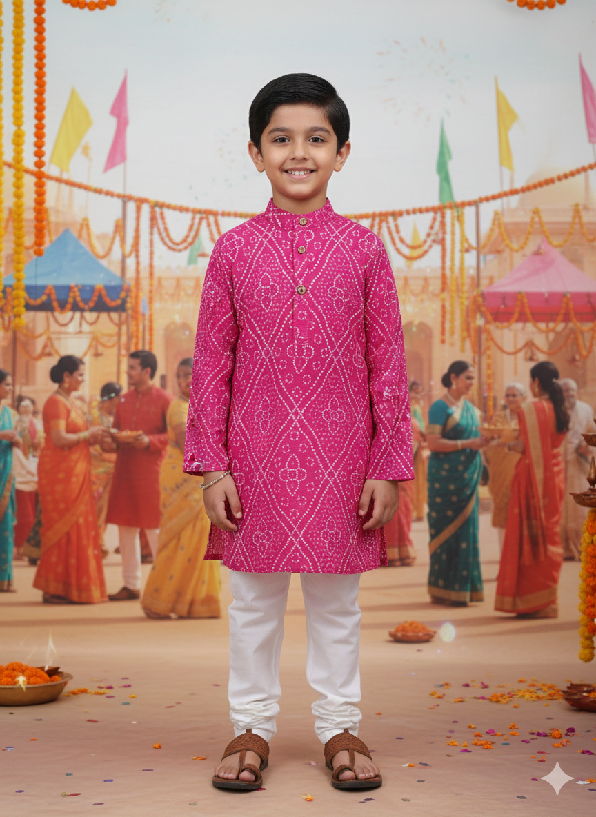 Purple Bandhej Tie and dye Kurta -Pyjama