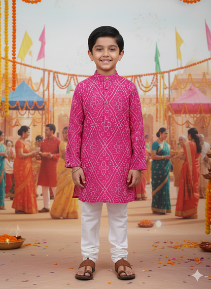 Purple Bandhej Tie and dye Kurta -Pyjama