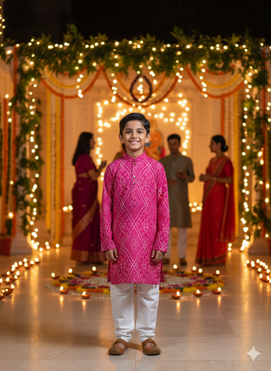 Pink Bandhej Tie and dye Kurta -Pyjama