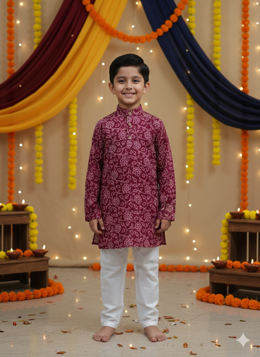 Dark Pink discharge printed Kurta -Pyjama