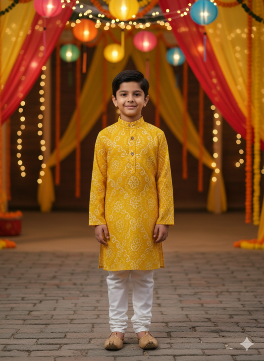Yellow Bandhej Tie and dye Kurta -Pyjama