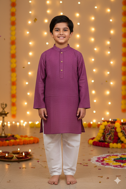 Abstract cream/Purple print Jacket with Kurta -Pyjama