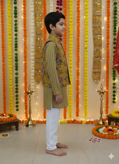 Mustard Fulwari Jacket with Kurta-Pyjama