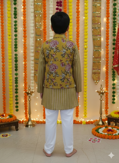 Mustard Fulwari Jacket with Kurta-Pyjama