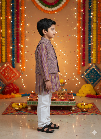 Onion Pink Ajrakh print Jacket with Kurta -Pyjama