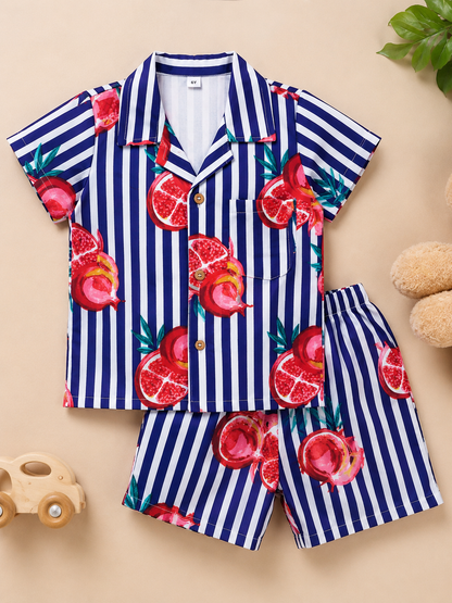 Purple Striped-quirky-fruit printed Cord-Set  for Boys