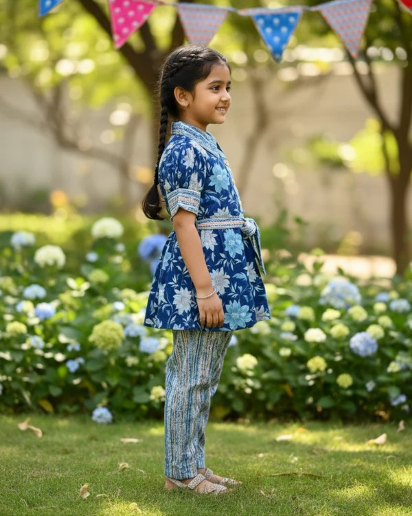 Flower Print Blue Colour Girls Co-Ords