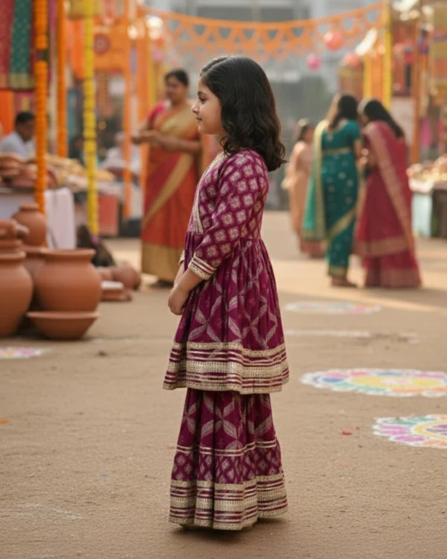 Jaal Butta  Print Wine Coloured Anarkali Suit with Sharara