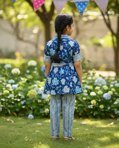 Flower Print Blue Colour Girls Co-Ords