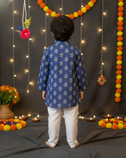 Navy Blue Block Printed Kurta -Pyjama