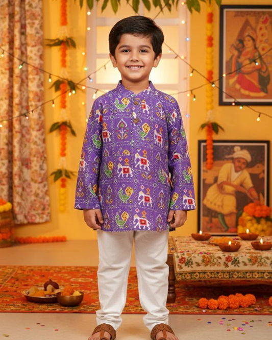 Lavender Patola printed Kurta -Pyjama