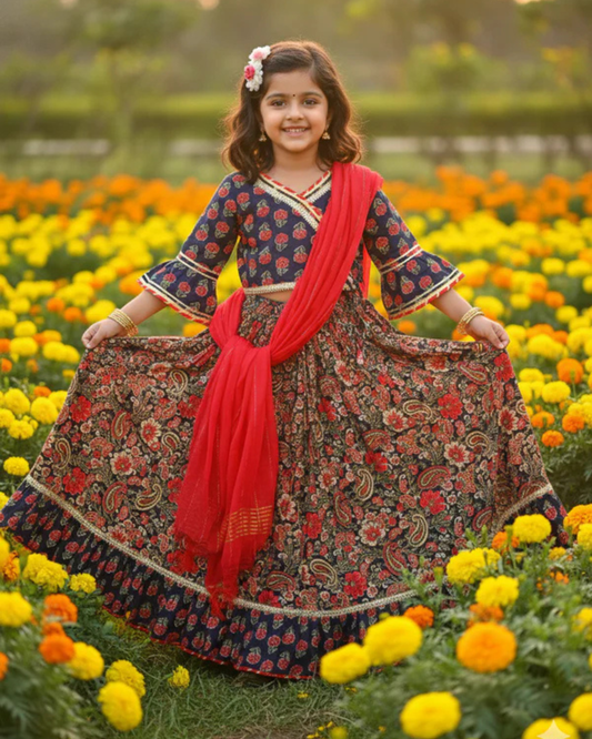 Block Print Navy Blue Coloured Lehenga Choli