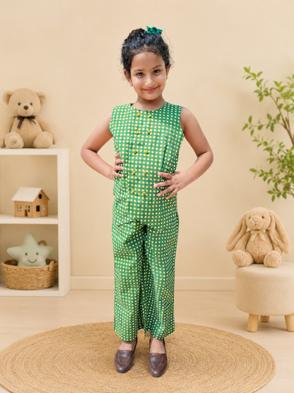 Trending checkered printed waist cost style Co-Ord Set for girls