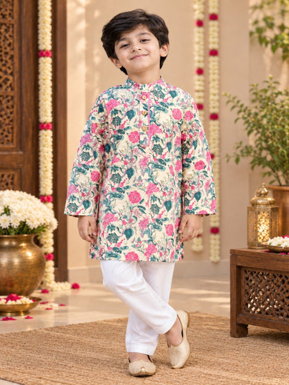 Pink Floral Printed Boy's Kurt