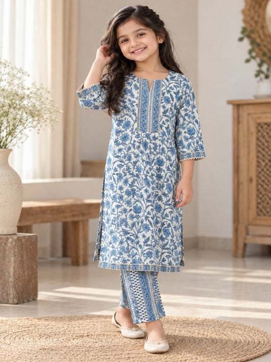 Royal Blue Floral Printed Nyra Cut suit with Sant