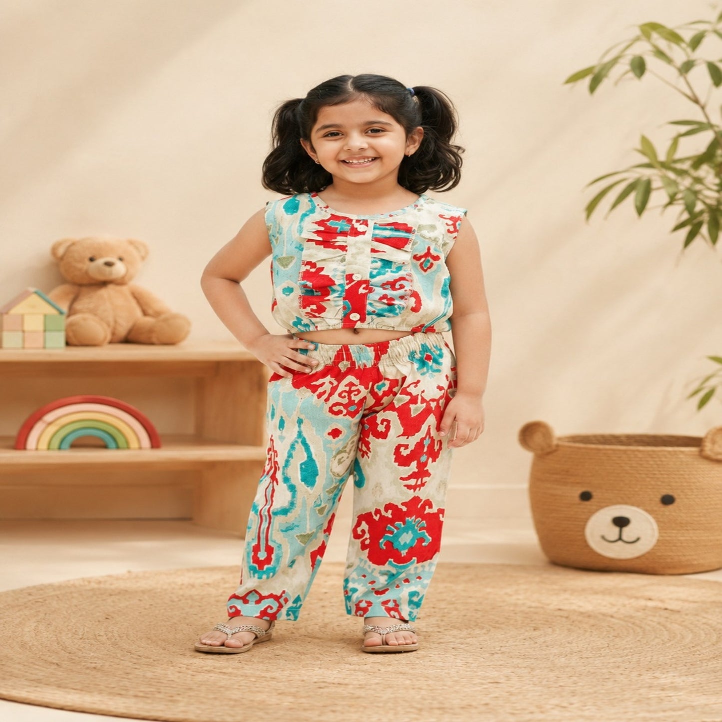 Digital Print Blue & Red Colour Girls Co-Ords