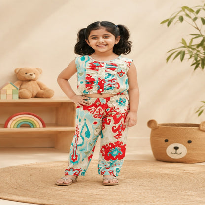 Digital Print Blue & Red Colour Girls Co-Ords