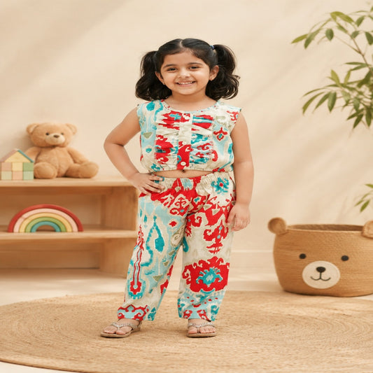 Digital Print Blue & Red Colour Girls Co-Ords