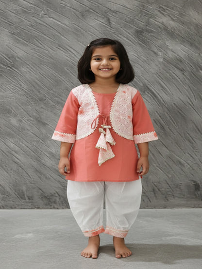 Tie and Die Peach Coloured Afghani Style Suit Set