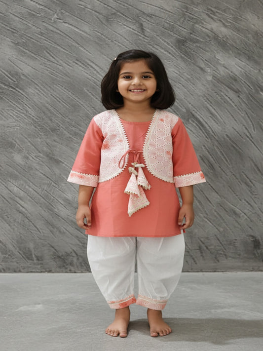 Tie and Die Peach Coloured Afghani Style Suit Set