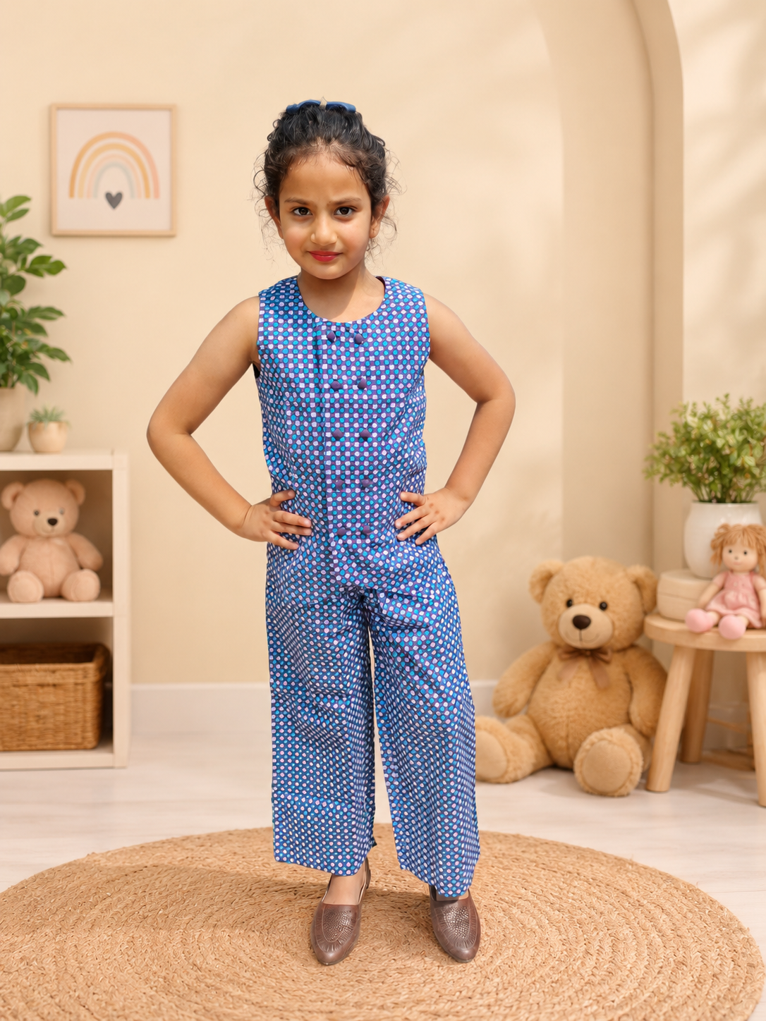 Trending checkered printed waist cost style Co-Ord Set for girls