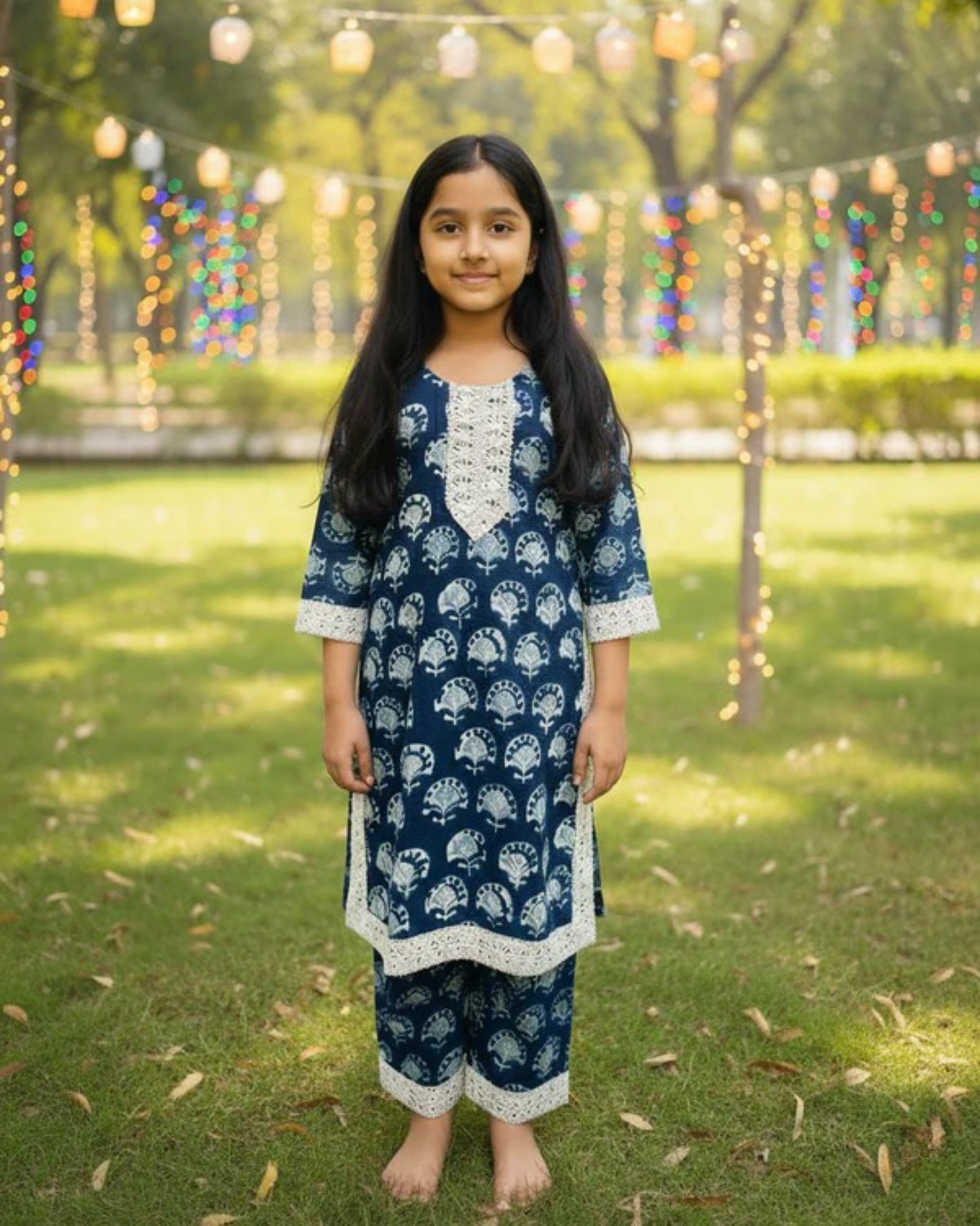 Blue Block Printed Straight Kurta with Palazzo
