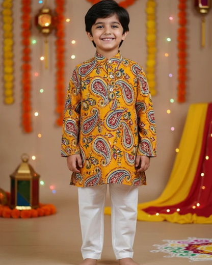 Mustard Paisley printed Kurta -Pyjama
