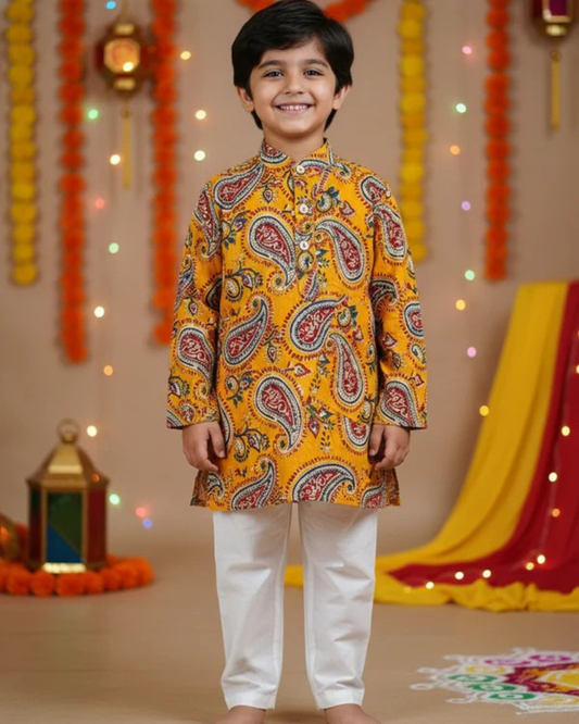 Mustard Paisley printed Kurta -Pyjama
