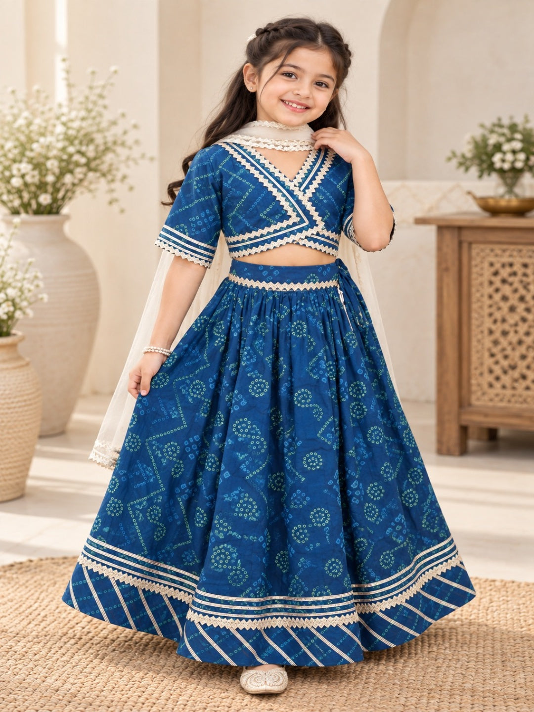 Bandhej Print Blue Coloured Lehnga Choli