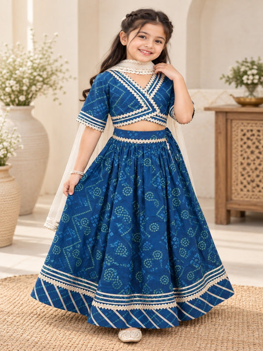 Bandhej Print Blue Coloured Lehnga Choli