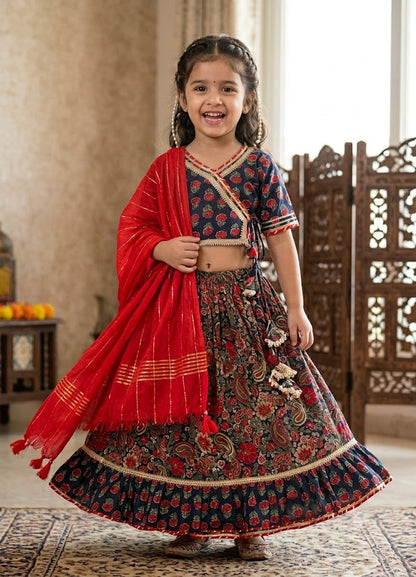 Block Print Navy Blue Coloured Lehenga Choli