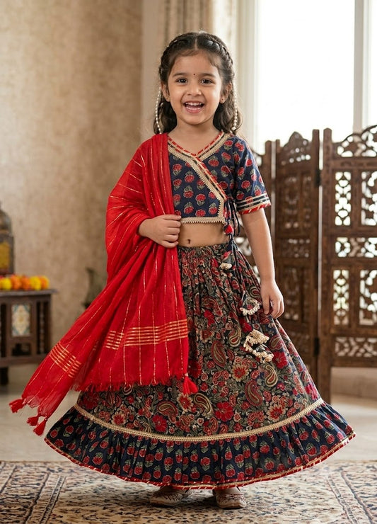 Block Print Navy Blue Coloured Lehenga Choli