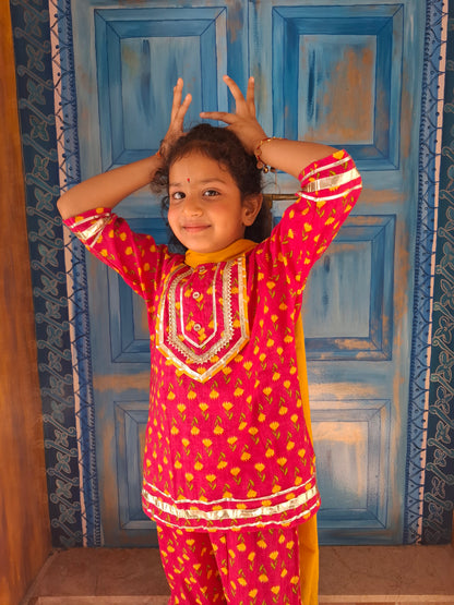 Screen Printed Pink Kurta With Sharara Set
